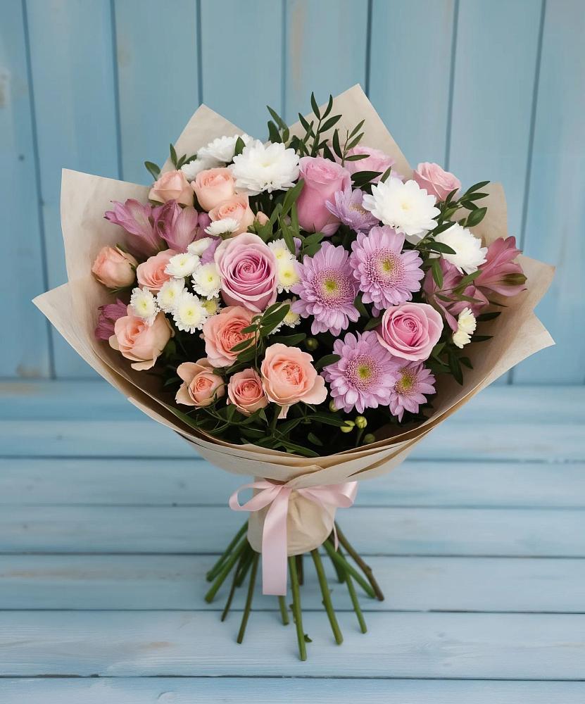 Букет цветов из: Хризантемы, Розы и Альстромерии в Константиновском