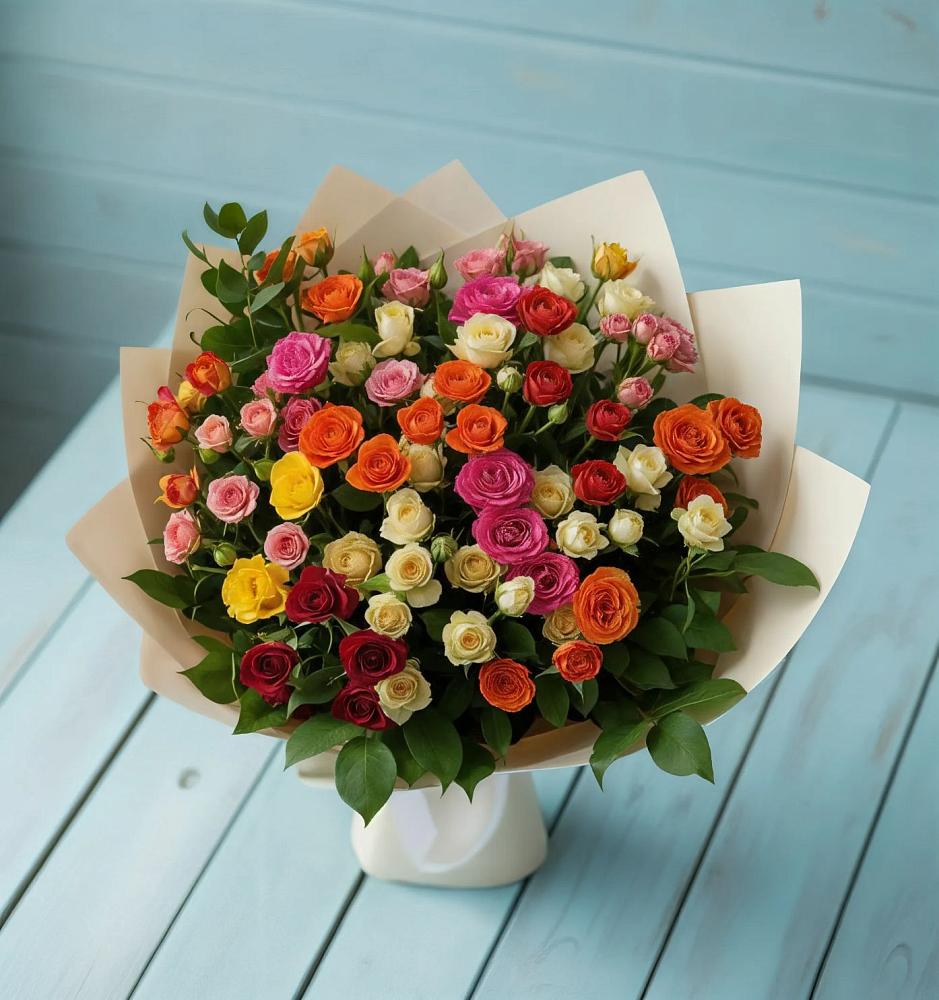 Букет Микс из разноцветных кустовых роз в Константиновском