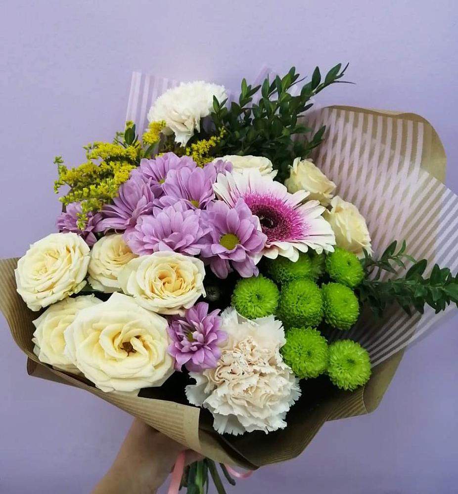 Букет цветов из: Хризантемы, Розы, Гвоздики и Герберы в Константиновском