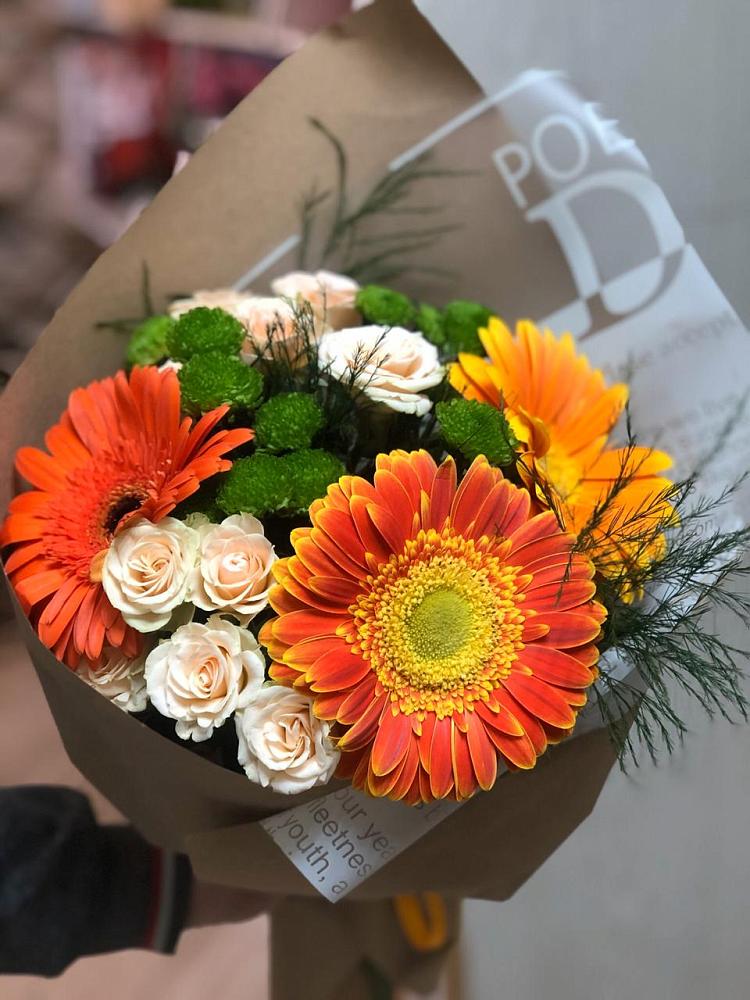 Букет цветов из: Герберы, Хризантемы и Розы в Константиновском